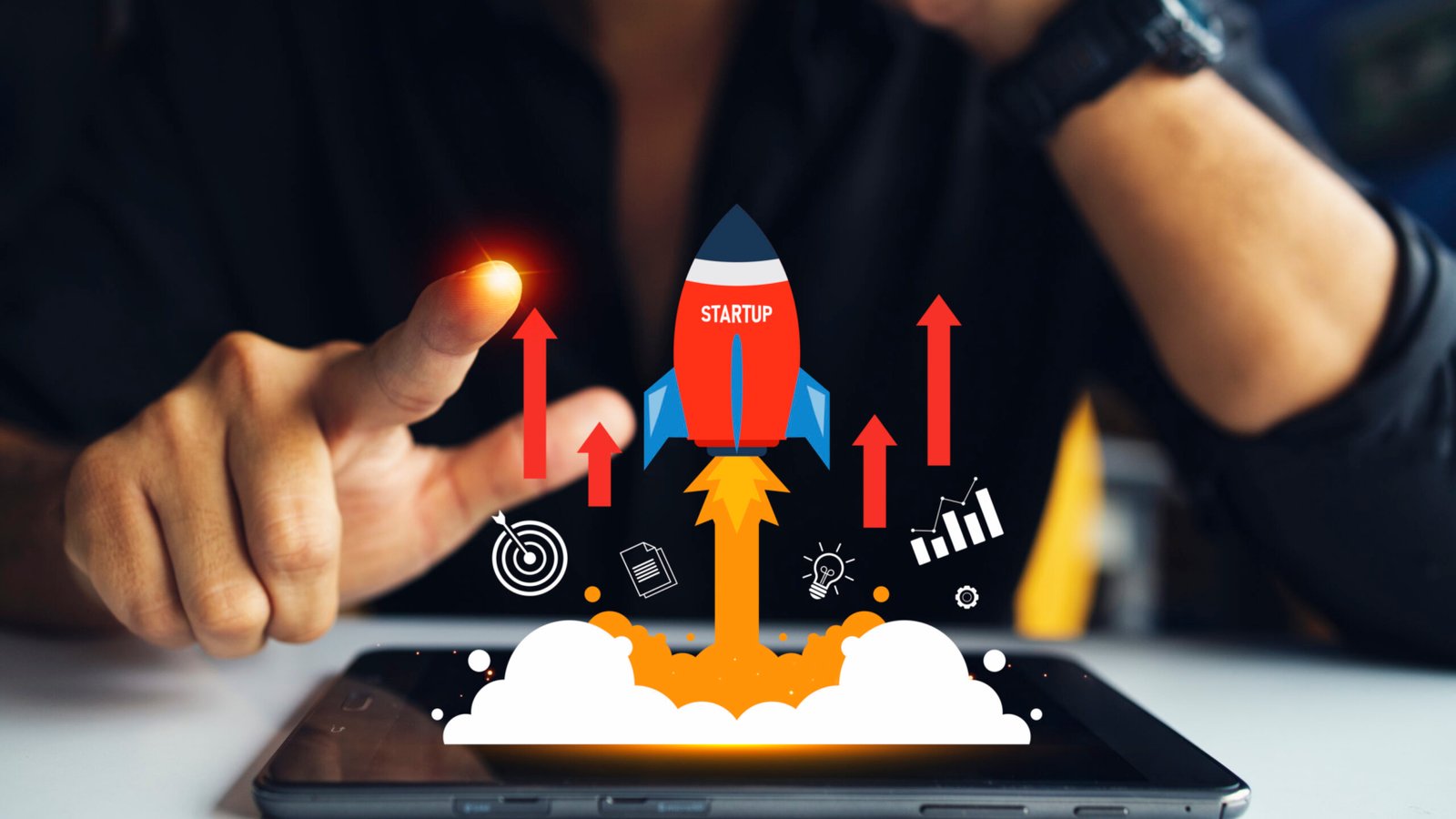 Business growth and success strategy concept. rocket symbolizing startup success and growth acceleration. Rising earnings, increasing financial profits, Wealth fast